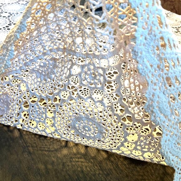 Crocheted Vintage Tablecloth-Handmade-Ivory/Cream-Approx. 68" x 108"-Rounded - Picture 10 of 10